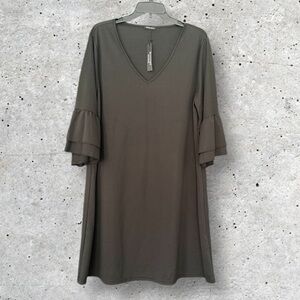 V-Neck Black Bell Sleeve Dress